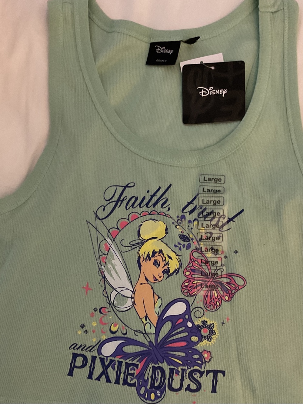 Disney Mint Green Tinker Bell Tank Top with Butterfly Graphic